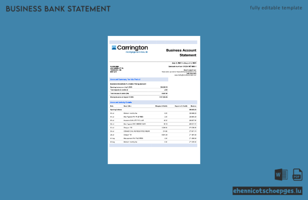 USA Carrington Mortgage Services Geschäftskontoauszug (Word- und PDF-Beispiel)